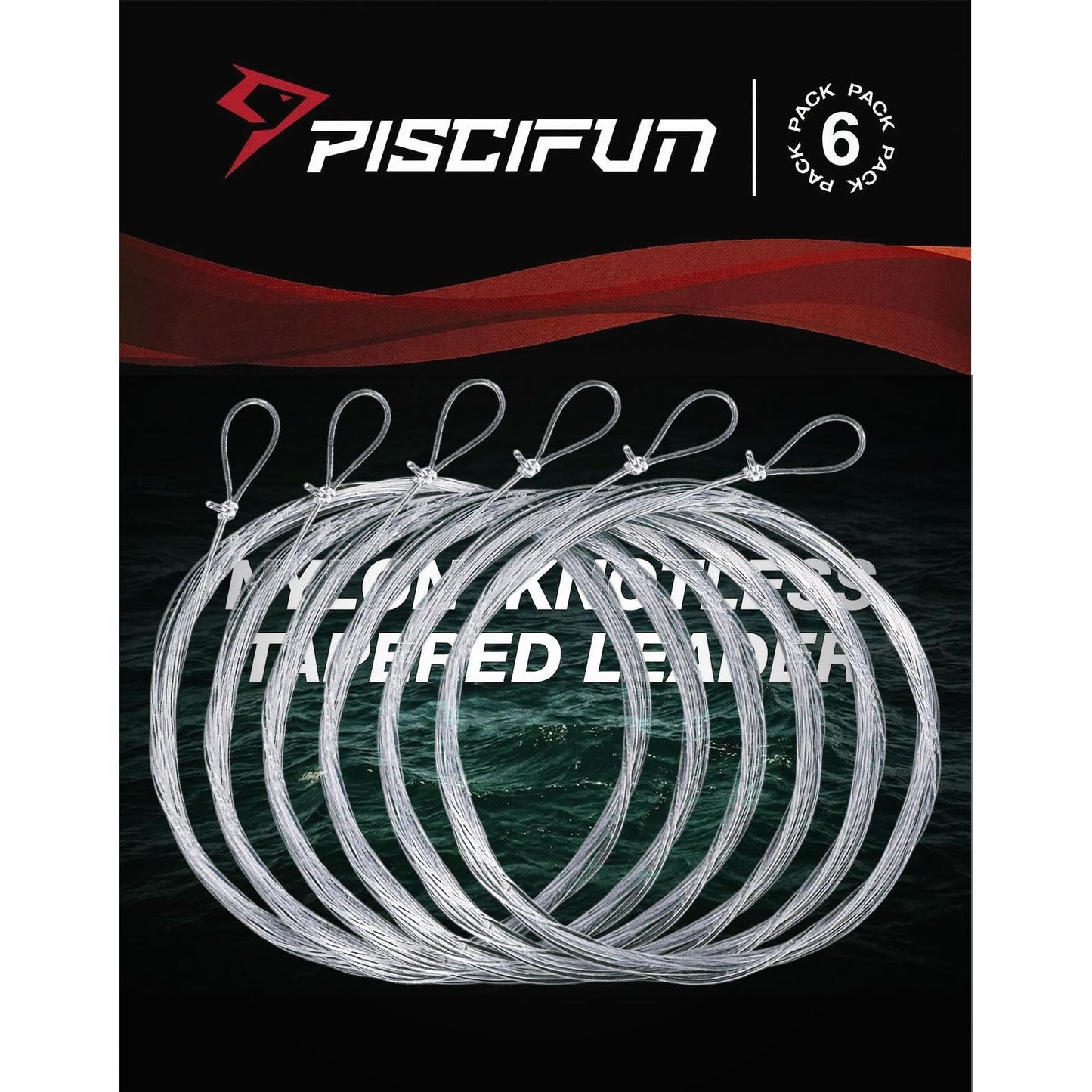 Piscifun Fly Fishing Leader with Pre-Tied Loop, Tapered Fly Line Leader, Nylon, Clear, 7.5ft, 6 Pack, 5X