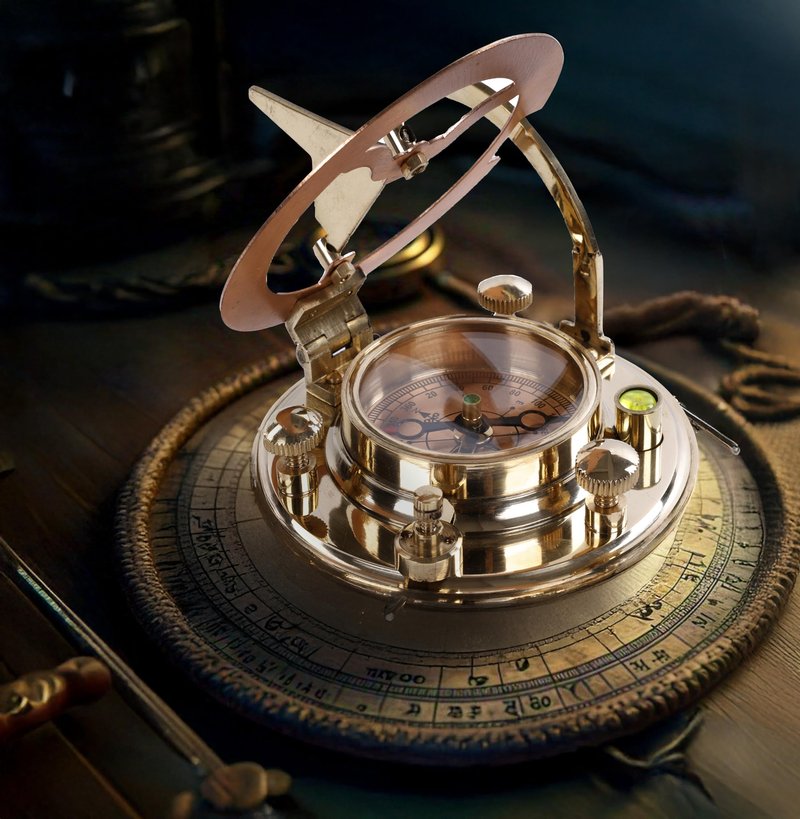 Brass Sundial Compass in Leather Case – Unique Nautical Gifts for Men, Antique Sailing Anniversary Gadget, Maritime Pocket Watch Clock, Nautical Decor for Him