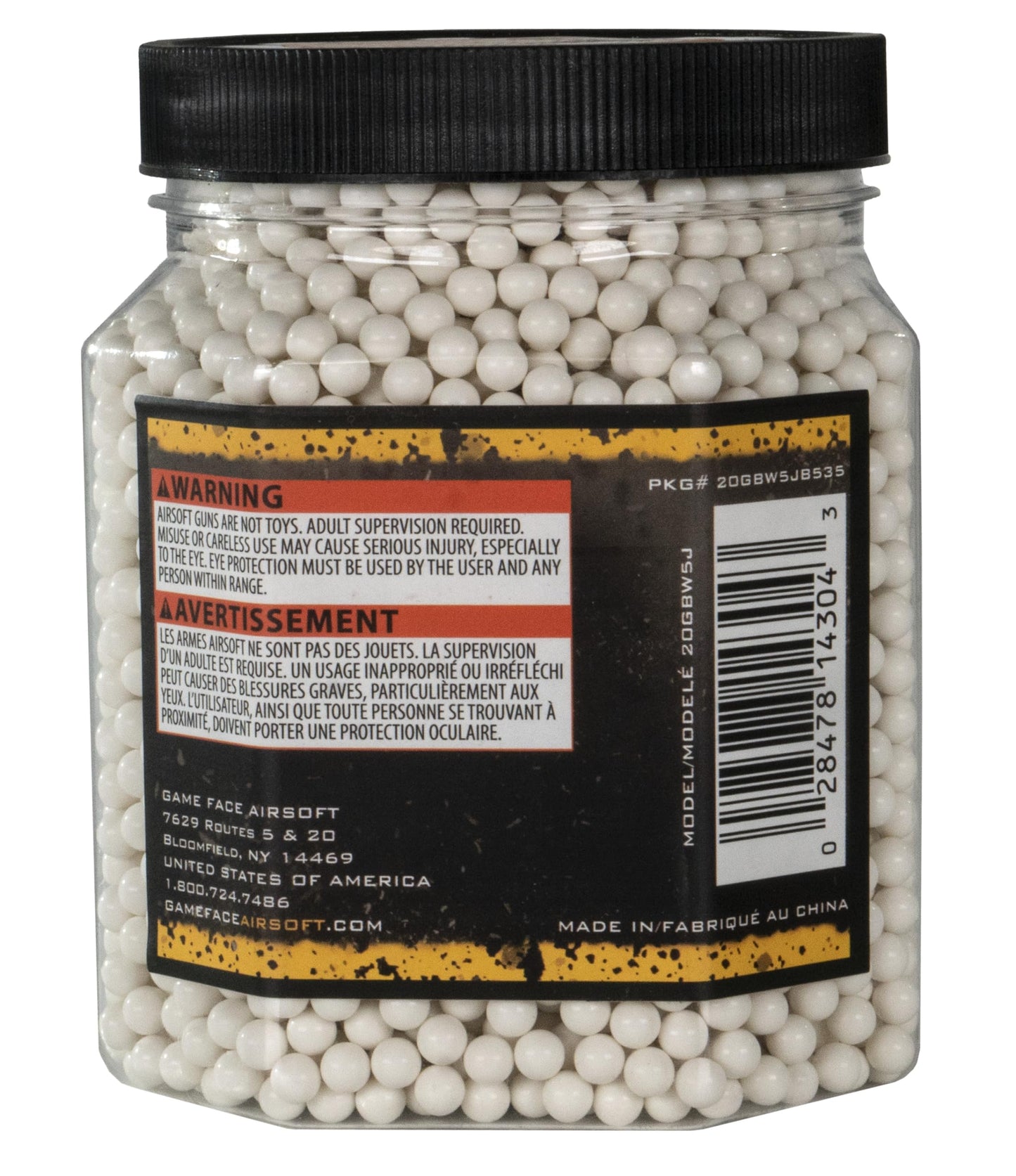 Game Face 20GBW5J 6mm Match Grade .20-Gram 6mm White Biodegradable Airsoft BBs, Multi (5000-Count)