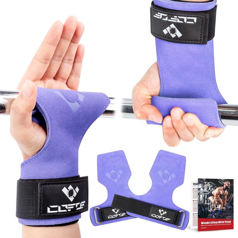 Weight Lifting Wrist Straps - Double Layer Leather for Deadlifts & Powerlifting | Adjustable Neoprene Padded Hooks (Pair)