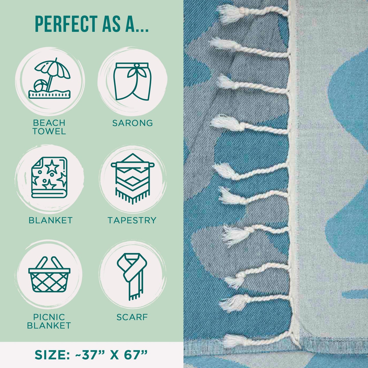 Sand Cloud Turkish Beach Towel - Sand Resistant & Quick Dry - Oversized