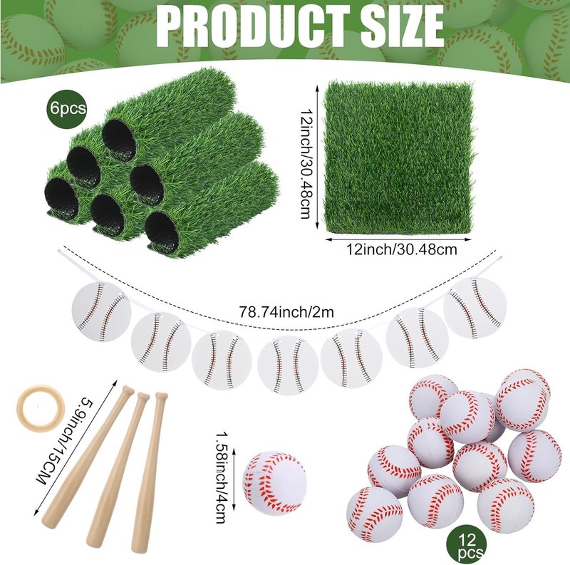Baseball Centerpiece Decor Kit - 25 Pcs Table Decorations with Mini Balls, Bats & Grass Mats | Ideal for Birthday Sports Parties