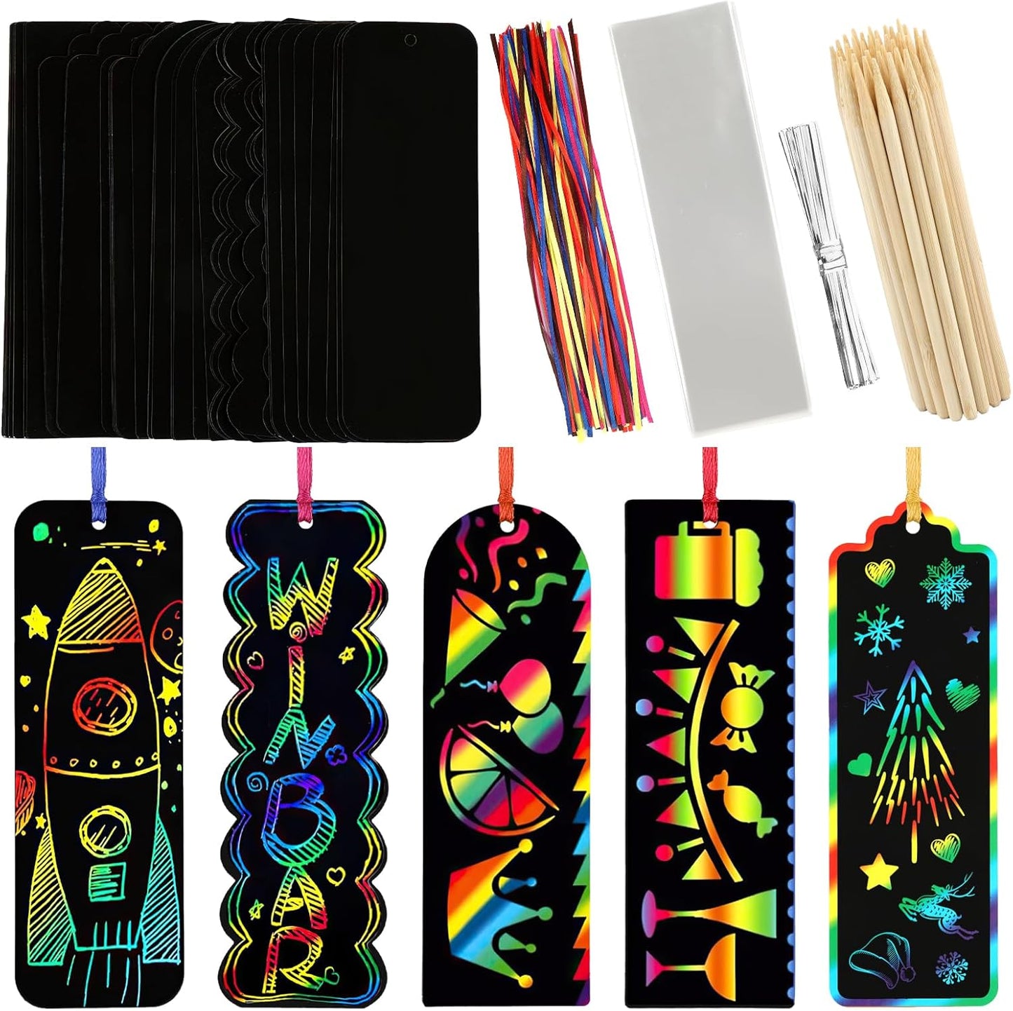 Scratch Art Sets for Kids - 40 Pieces in 5 Styles | Rainbow Scratch Paper & DIY Art Craft Party Favors