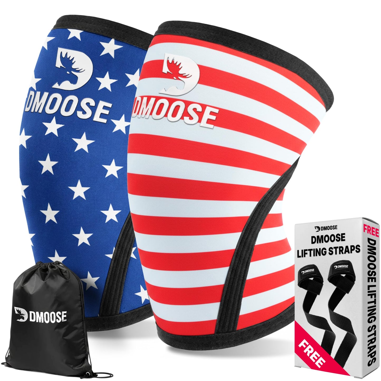 DMoose Fitness Knee Sleeves for Weightlifting (Pair) 78" Knee Wraps for Squats, Powerlifting & Joint Stability