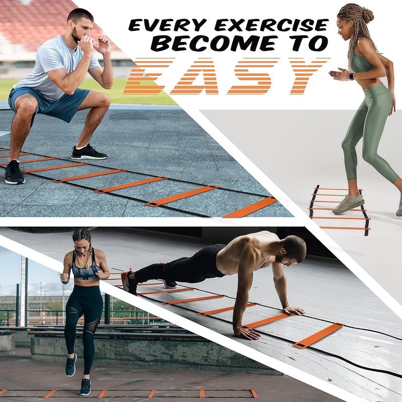 Yes4All Agility Ladder – Adjustable Speed & Agility Training Equipment for All Ages – Durable, Portable, Multiple Combo Sets Available