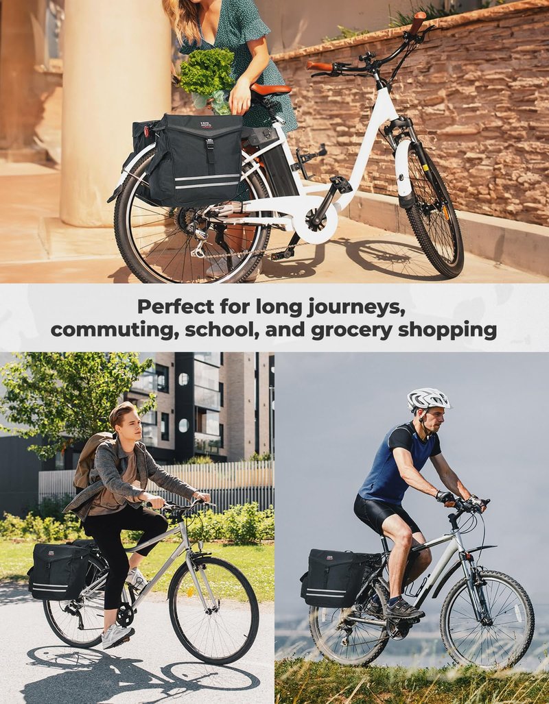KEMIMOTO Panniers Bike Bags, 40L/50L Bicycle Saddle Bags with Waterproof Rain Cover for Rear Rack, Large Capacity Saddlebags for Ebike, Top Storage & Flip-Top Design, Reflective Strip, Black