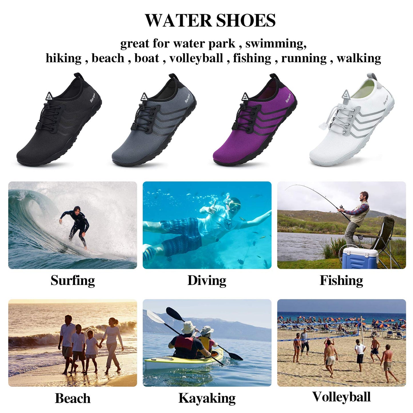 Racqua Pool Shoes Quick Dry Barefoot Water Aqua Sport Beach Swim Surf Diving for Men Women Black 12 Women/11 Men