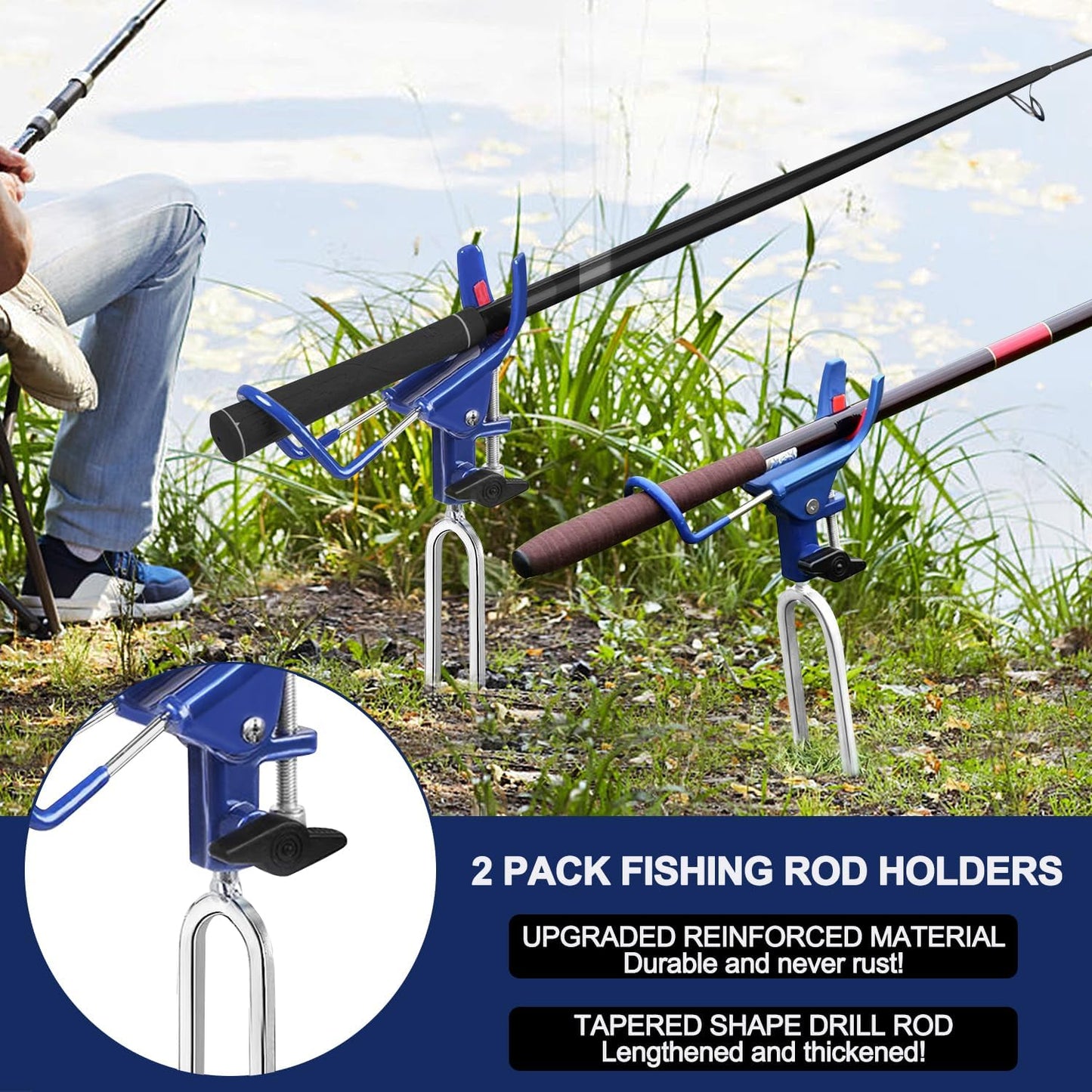 Fishing Rod Holders for Bank - 360° Adjustable Fishing Pole Holders for Ground, Shore, Beach | 2 Pack