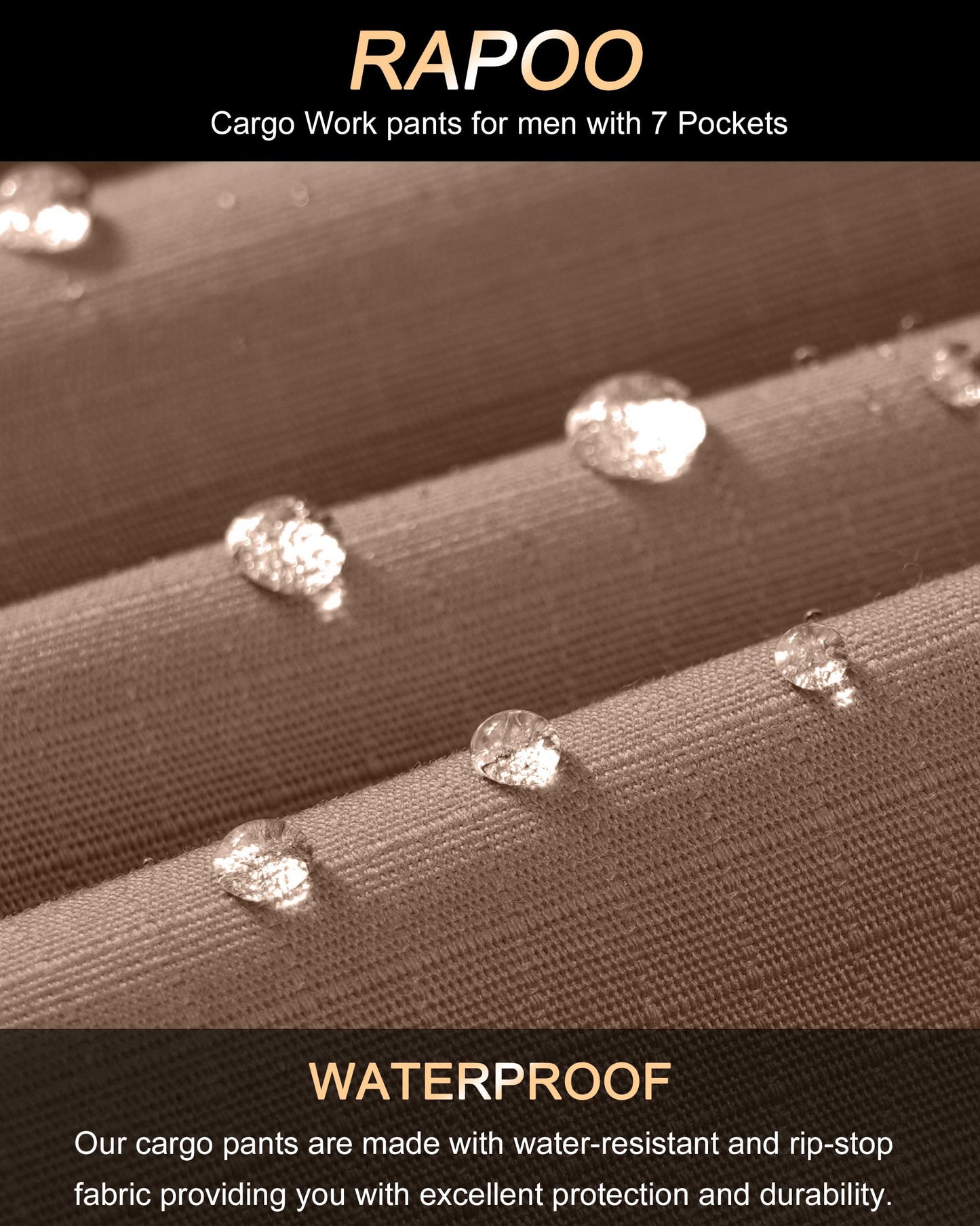 Rapoo Work Pants for Men Cargo Tactical Military Army Pants for Men with Pockets Heavy Duty Elastic Waist Mens Ripstop Construction Outdoor Pants Brown 32Wx30L