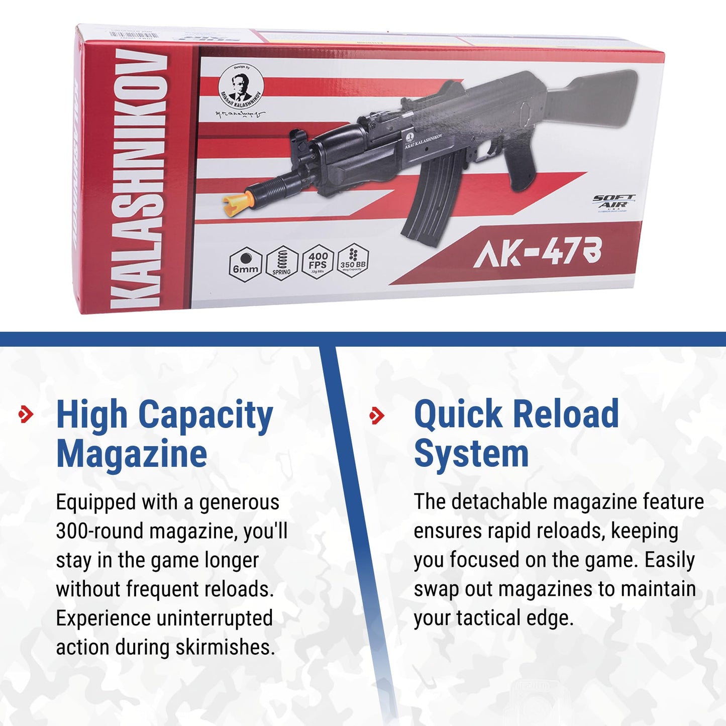 Softair Kalashnikov Licensed AK-47B Spring Airsoft Gun - Lightweight Polymer Airsoft Spring Gun
