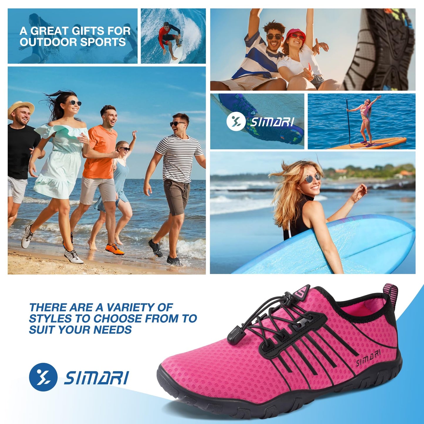 SIMARI Water Shoes for Women Men - Barefoot Quick-Dry Aqua Socks | Lightweight Swim Shoes for Surfing, Swimming, Beach Sports, Kayaking, Diving | Non-Slip Design