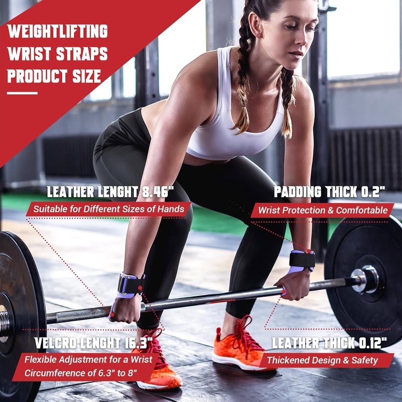 Weight Lifting Wrist Straps - Double Layer Leather for Deadlifts & Powerlifting | Adjustable Neoprene Padded Hooks (Pair)