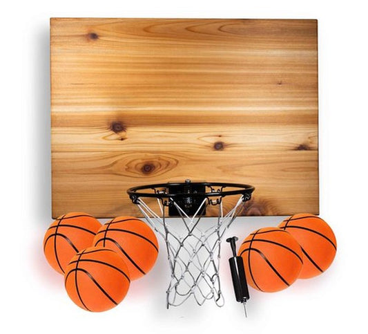 Cali Kiwi Pros Elite Mini Basketball Hoop & Ball Set, Wall Mount, Indoor Made in The USA Cedar Backboard. Includes 9” Hoop, Net, Pump & 5 Mini Basketballs. (Natural)