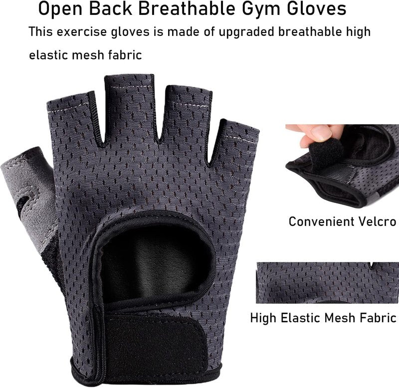 Workout Gloves for Men & Women - Fingerless Breathable Gym Gloves for Weight Lifting & Powerlifting | Full Palm Protection