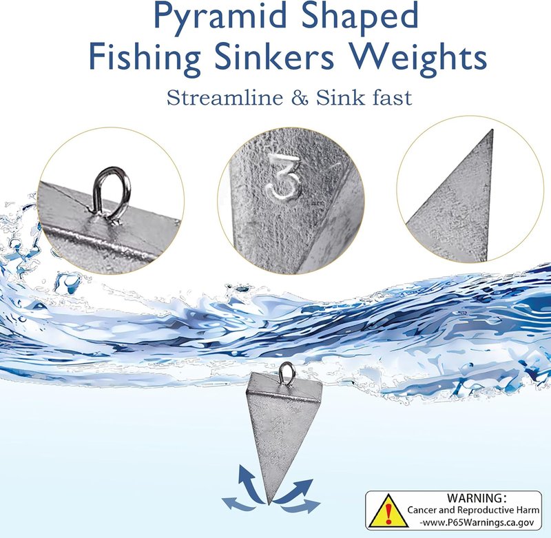 Pyramid Sinkers Fishing Weights - Saltwater Surf Fishing Tackle | 1oz, 2oz, 3oz Options