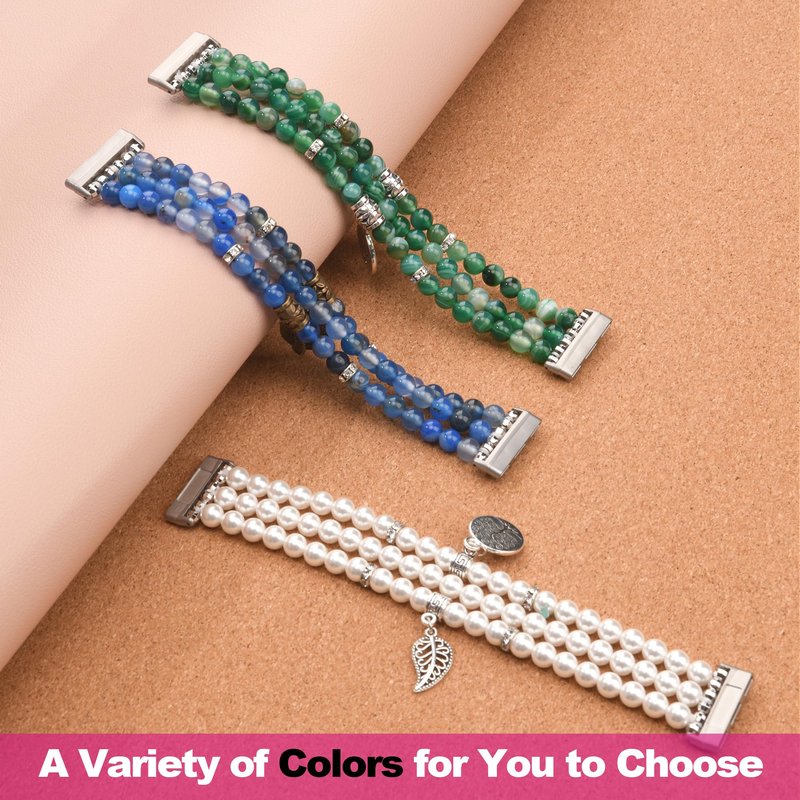 AWSMOR Beaded Band Compatible with Fitbit Versa 4/Versa 3 Bands/Fitbit Sense 2/Sense Bands for Women, Handmade Crystal Beads Stretchy Watch Bracelet for Versa 4 （Blue Agate)