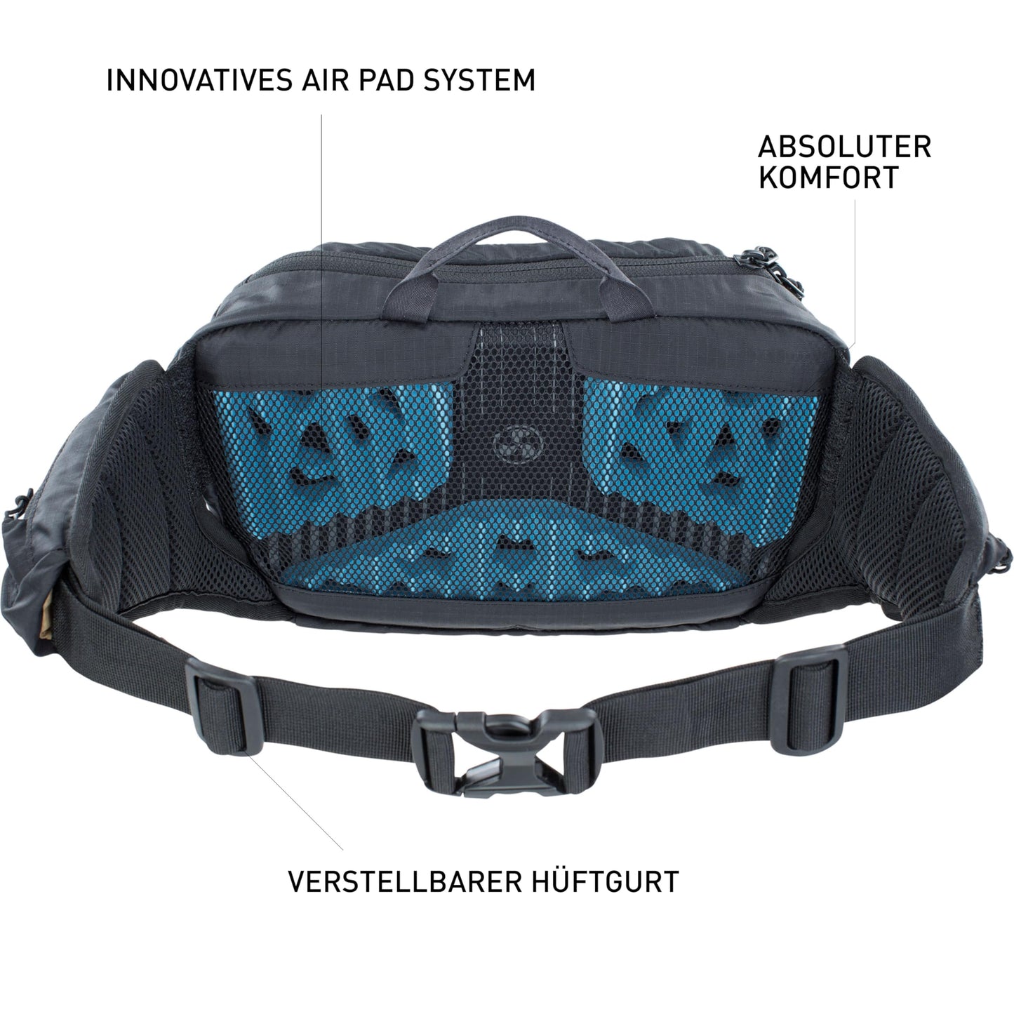 EVOC HIP PACK 3l hip bag (3l capacity, AIRFLOW CONTACT SYSTEM, adjustable hip belt, VENTI FLAP system, incl. 1.5l hydration bladder), black