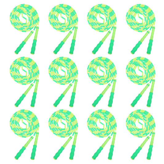 12 Pcs Soft Beaded Jump Rope for Kids Adjustable Length Knot Proof Skipping Rope for Girls Boys Women Men Adults Exercise Keeping Fit Training Weight Loss Exercise Equipment Games (Green)