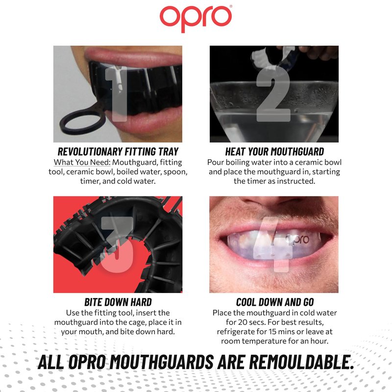 OPRO Silver Level UFC Moldable Mouth Guard Essential Fit (Black/Red) Adult & Kids Boxing Mouthguard for MMA & Impact Sports, Self-Fit Mouth Guard for Sports, Football, Hockey - Includes Case