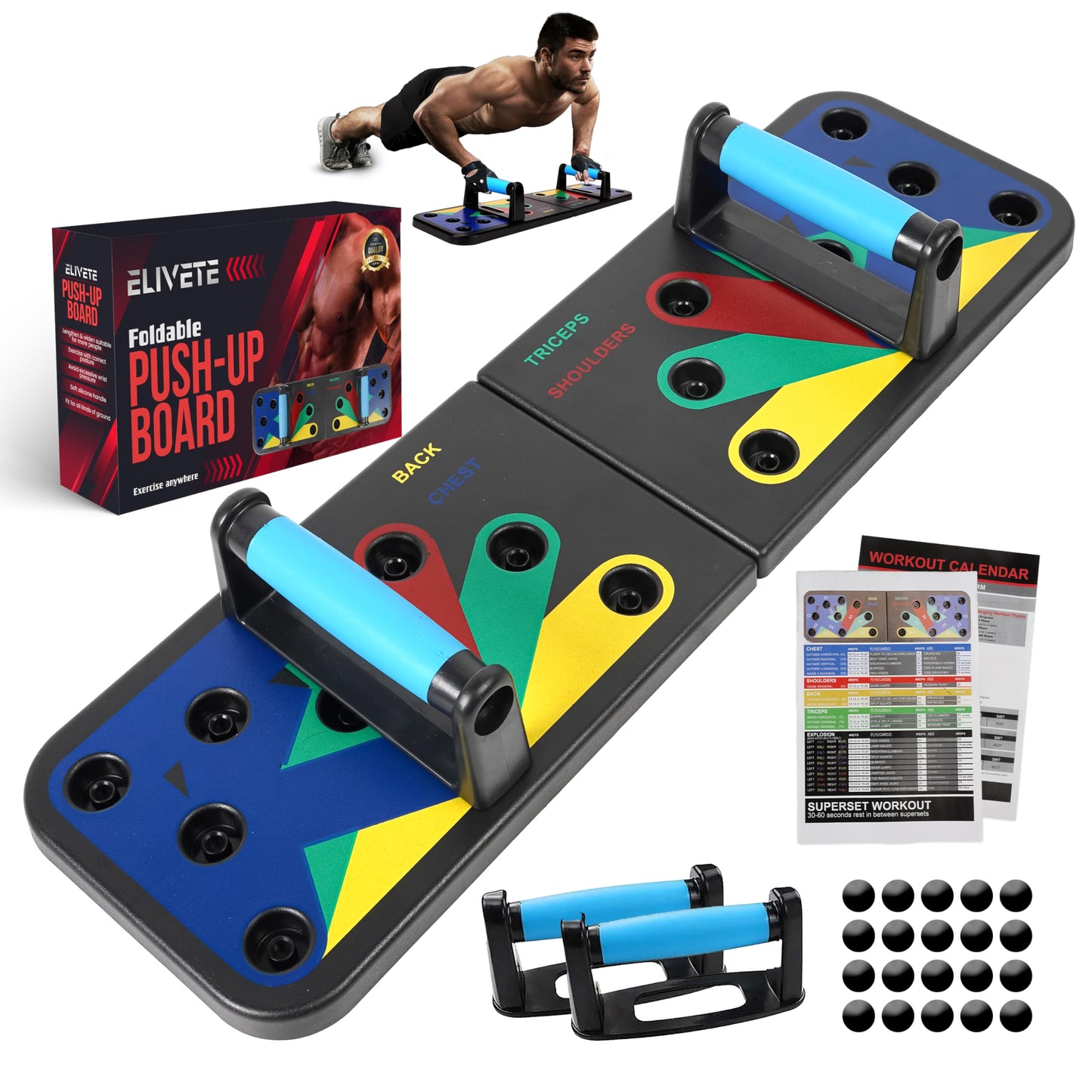 Elivete® Push up Board for Men & Women | Multi-Function Foldable Pushup Board | Muscle max Push Up Board for Floor Home Workout Equipment | Fitness & Strength Training Equipment