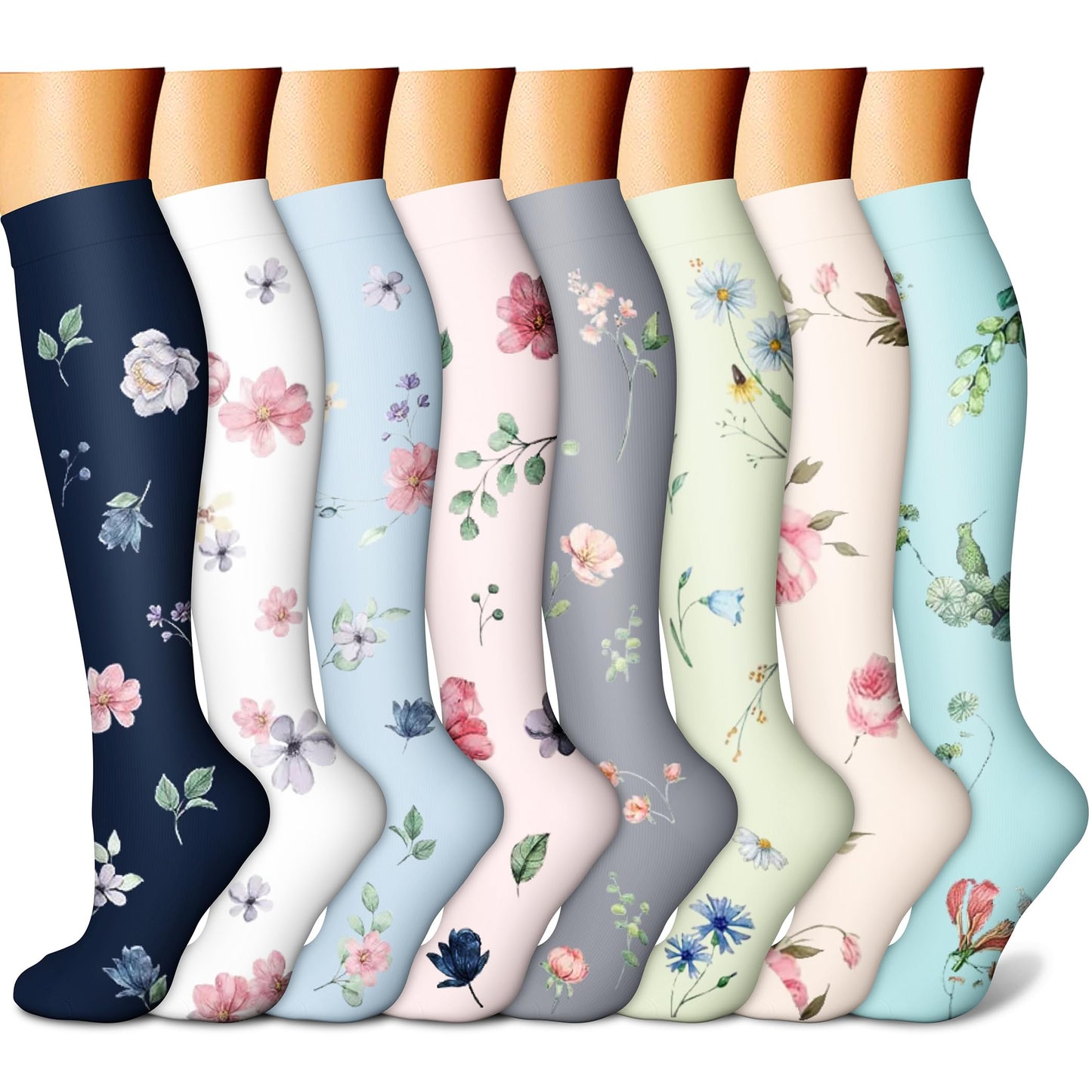 CHARMKING Compression Socks for Women & Men (8 Pairs) 15-20 mmHg Graduated Copper Support Calf Socks are Best for Pregnant, Nurses - Boost Performance, Circulation, Knee High Wide Calf(S/M, Multi 63)