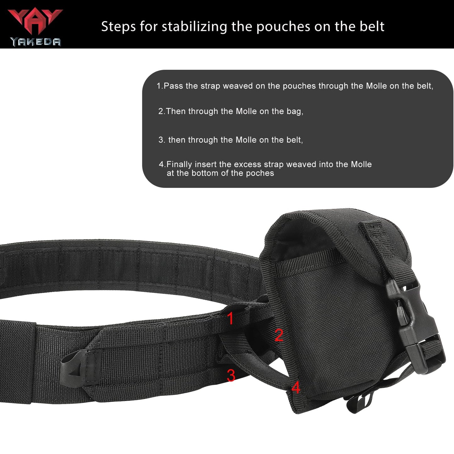 YAKEDA Tactical Battle Belt with Pouches: Airsoft Combat Belt Quick Release Rigger 1.75 Inch Inner & Outer EDC Belt Heavy Duty Belts 8 pcs Tactical Belt for Men(Black)