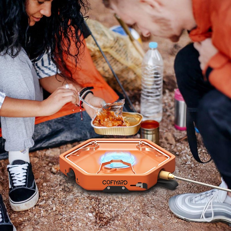 Cofiyard 1-Burner Propane Stove Portable Camping Stove with Carry Strap, Backpacking Camp Stove for Outdoor Cooking, Flick-Style Ignition, 8600 BTUs Gas Stove for Camping BBQ& More (Terracotta)
