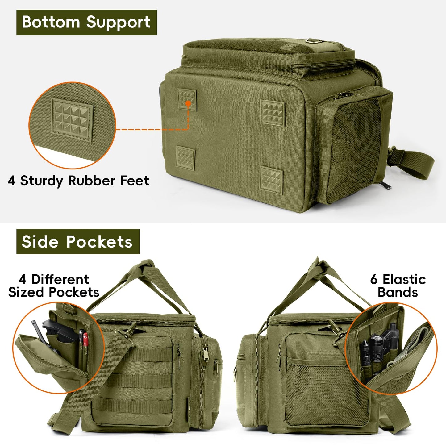 DULCE DOM Tactical Gun Range Bag for Handguns & Pistols - Lockable Compartment, Ammo Storage, Magazine Slots, Durable Range Essentials Bag (GREEN)
