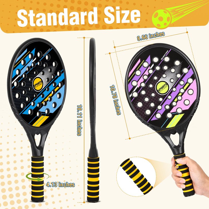 Kids Beach Pickle Ball Set - Waterproof Tennis Racket with Air Hole Beach Toys for Kids and Adults Family, 2 Set of Beach Tennis Paddle with 3 Pack Premium Pickleball Balls Gifts for Girls Boys