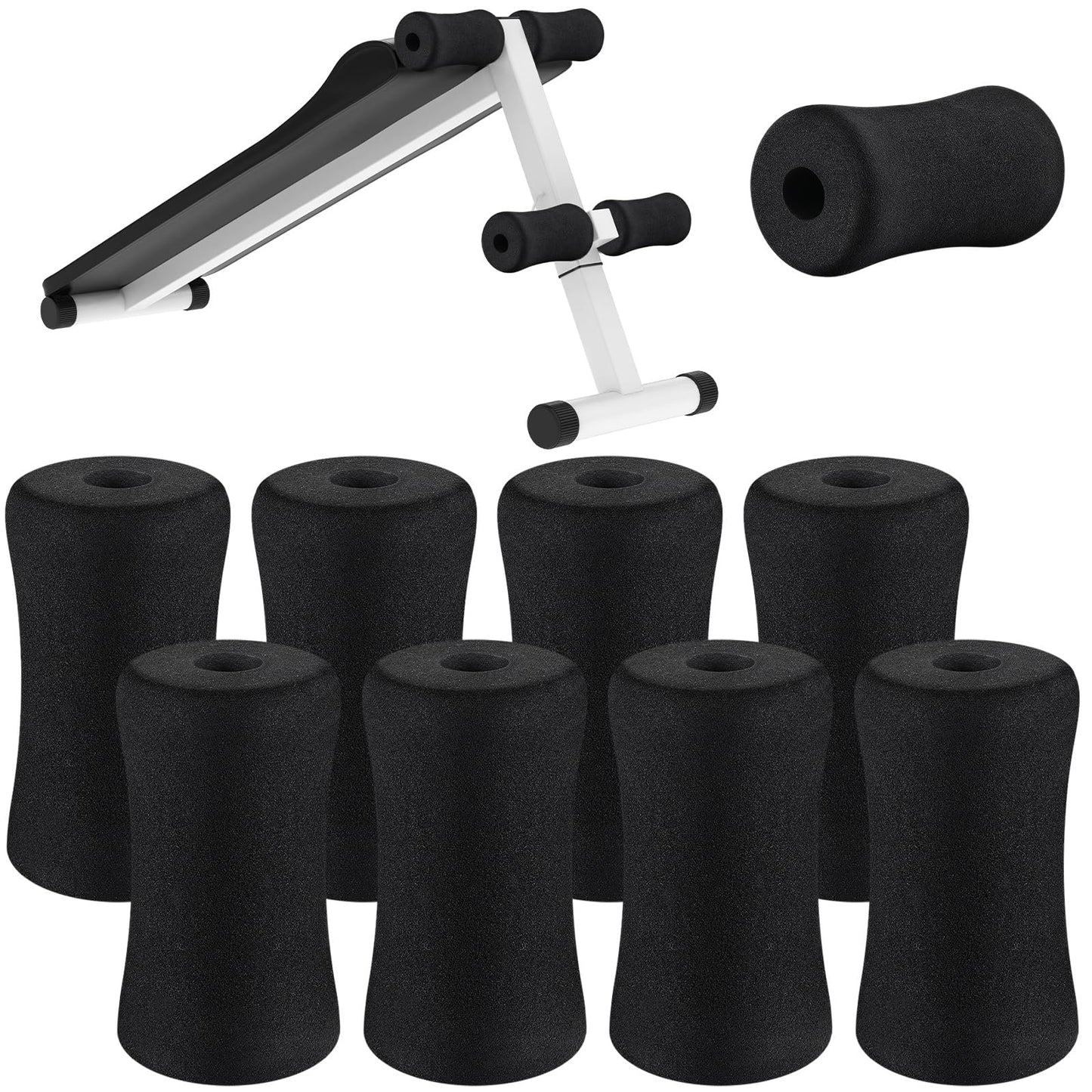 Deekin 4 Pcs Foam Foot Pads Rollers Soft Buffer Tube Cover Black Machine Tube Leg Gym Replacement Parts for Home Exercise Equipment Leg Extension Weight Bench Inversion Table, 5.1" x 2.75" x 0.87"