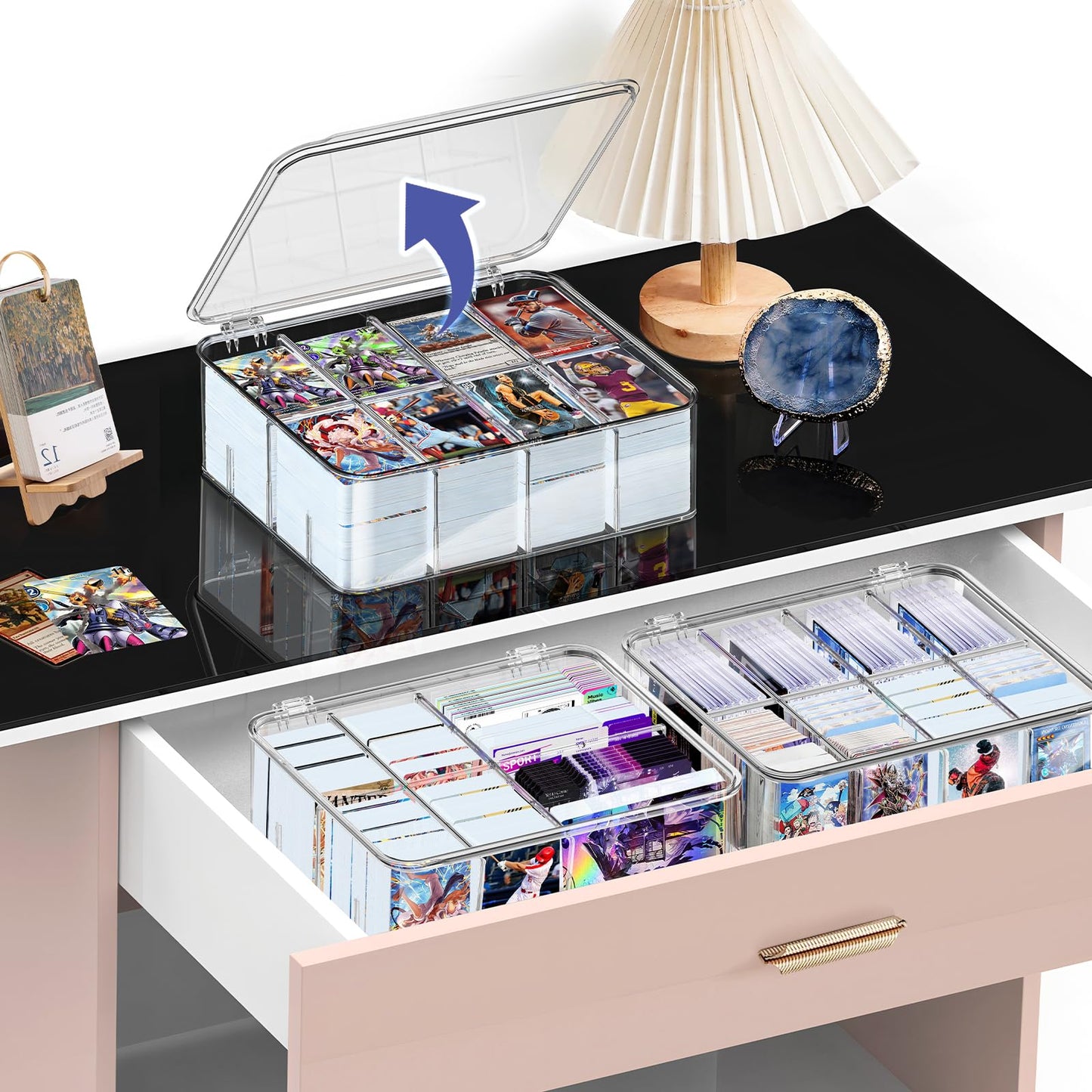 sunoyar Trading Card Storage Box, Clear Plastic, Holds 2000+ Cards