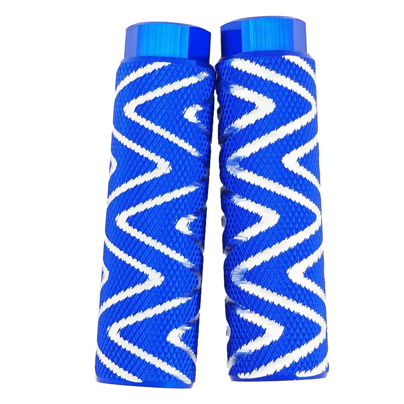 Zelerdo 4 Pack Aluminum Alloy Bike Pegs Foot Pedals Backseats Stands Fit 3/8 inch Axles (Blue Mixed Silver, 100x28 mm)