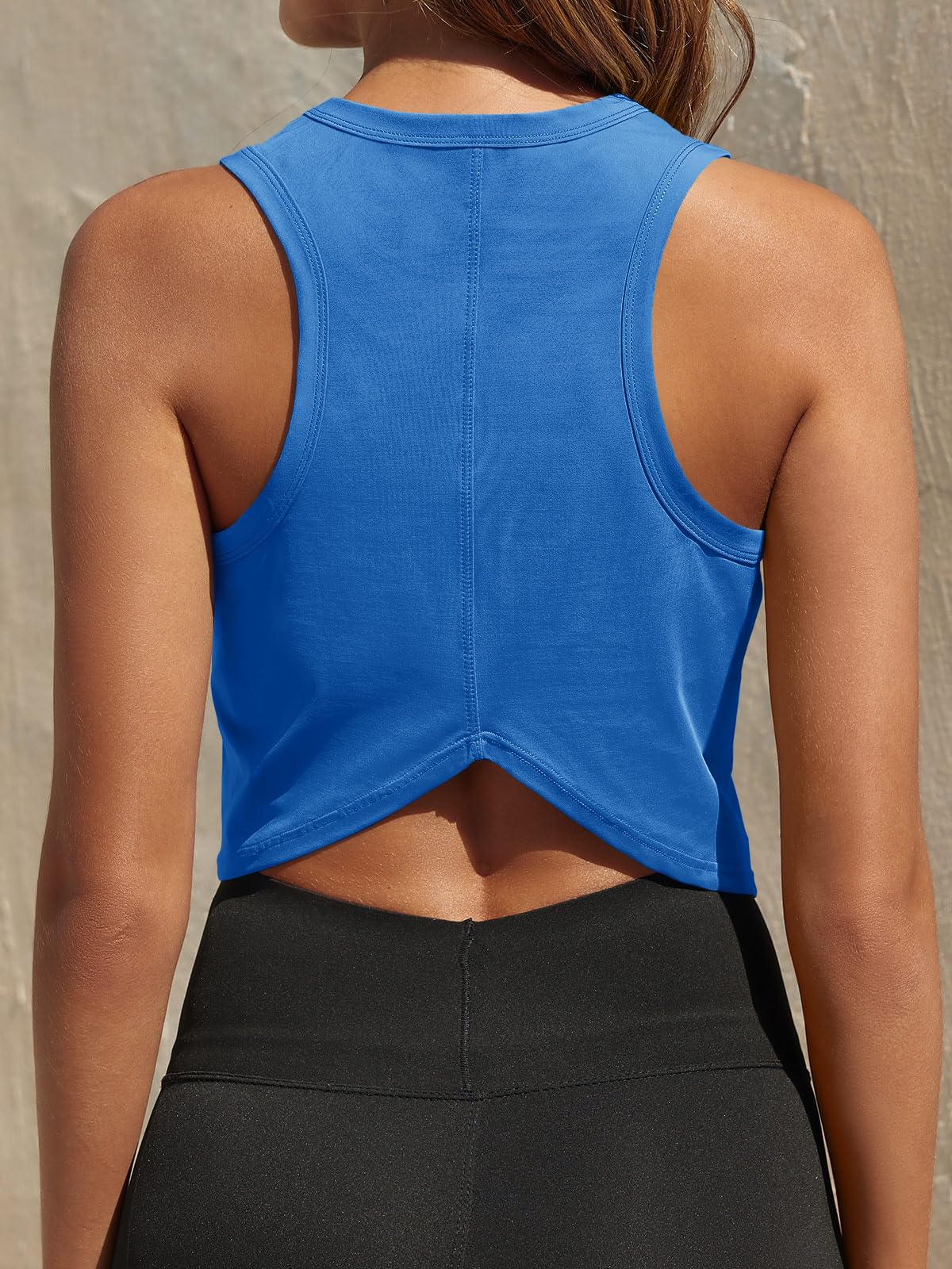 Fisoew Womens Workout Cropped Tank Tops Racerback Sleeveless Crewneck Running Yoga Active Shirts Blue