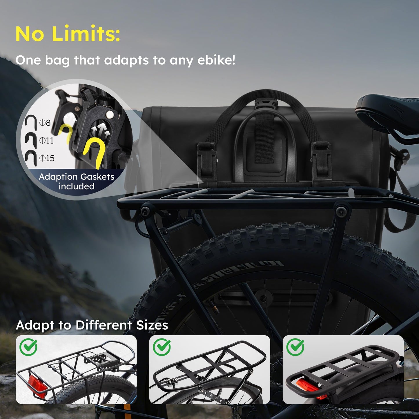 RegalRider Bike Pannier, Waterproof 27L Pannier Bike Bag with Removable Shoulder Strap, Reflective Safety Design, Adjustable Clips Fit All Bike Racks, Bicycle Pannier for Cycling Commuting Travel