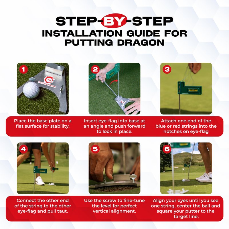 Putting Dragon® America's Premium Golf Training Aid-Perfect Golf Putting Aid for Alignment & Accuracy-Putter Training Aid with Built-in Levels-Durable Elastic Strings and Steel Base with Screws