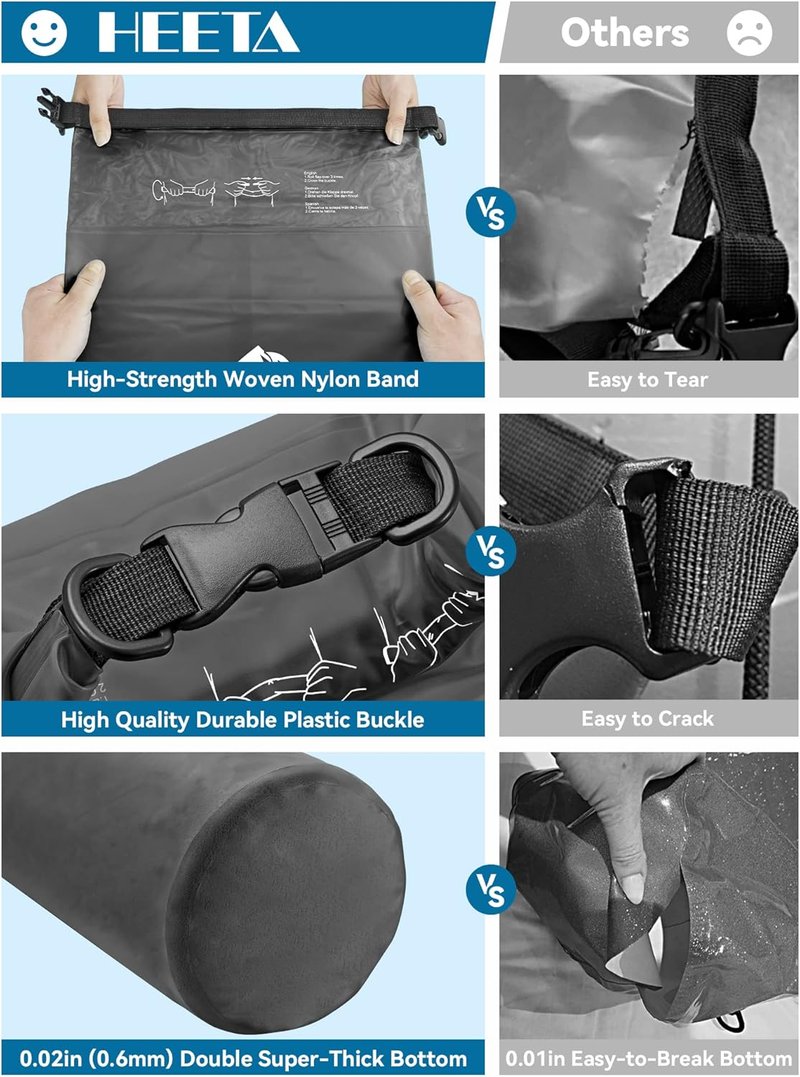 Waterproof Dry Bag - Lightweight Roll Top Storage Backpack for Travel | 5L/10L/20L/30L/40L Sizes, Includes Phone Case