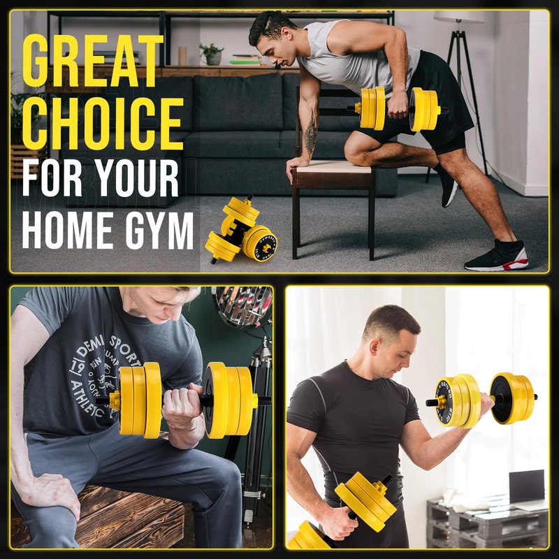 GarveeLife Adjustable Dumbbell Weight Set, Dumbbell Weights with Pe Coating and Comfortable Handle for Home Gym, 44 Lbs, Yellow