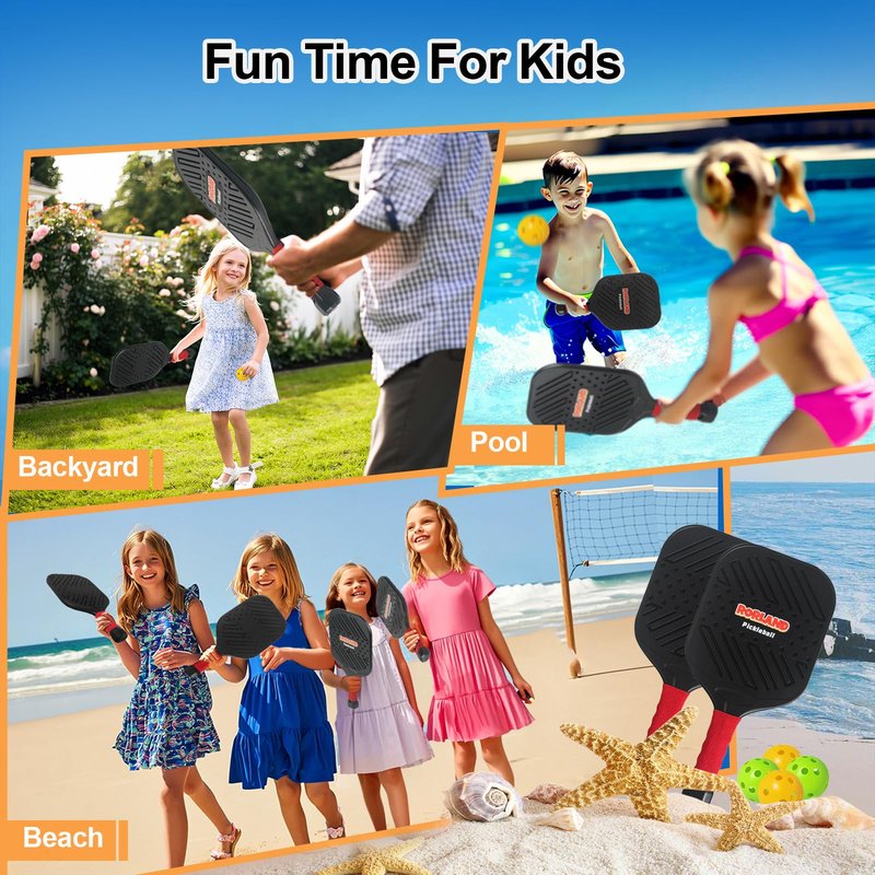 RORLAND Waterproof Pickleball Paddles Set of 2,Fun Play Sport Game for Kids or Adults Beginner,Teenagers Indoor Outdoor Activities (L,157g)