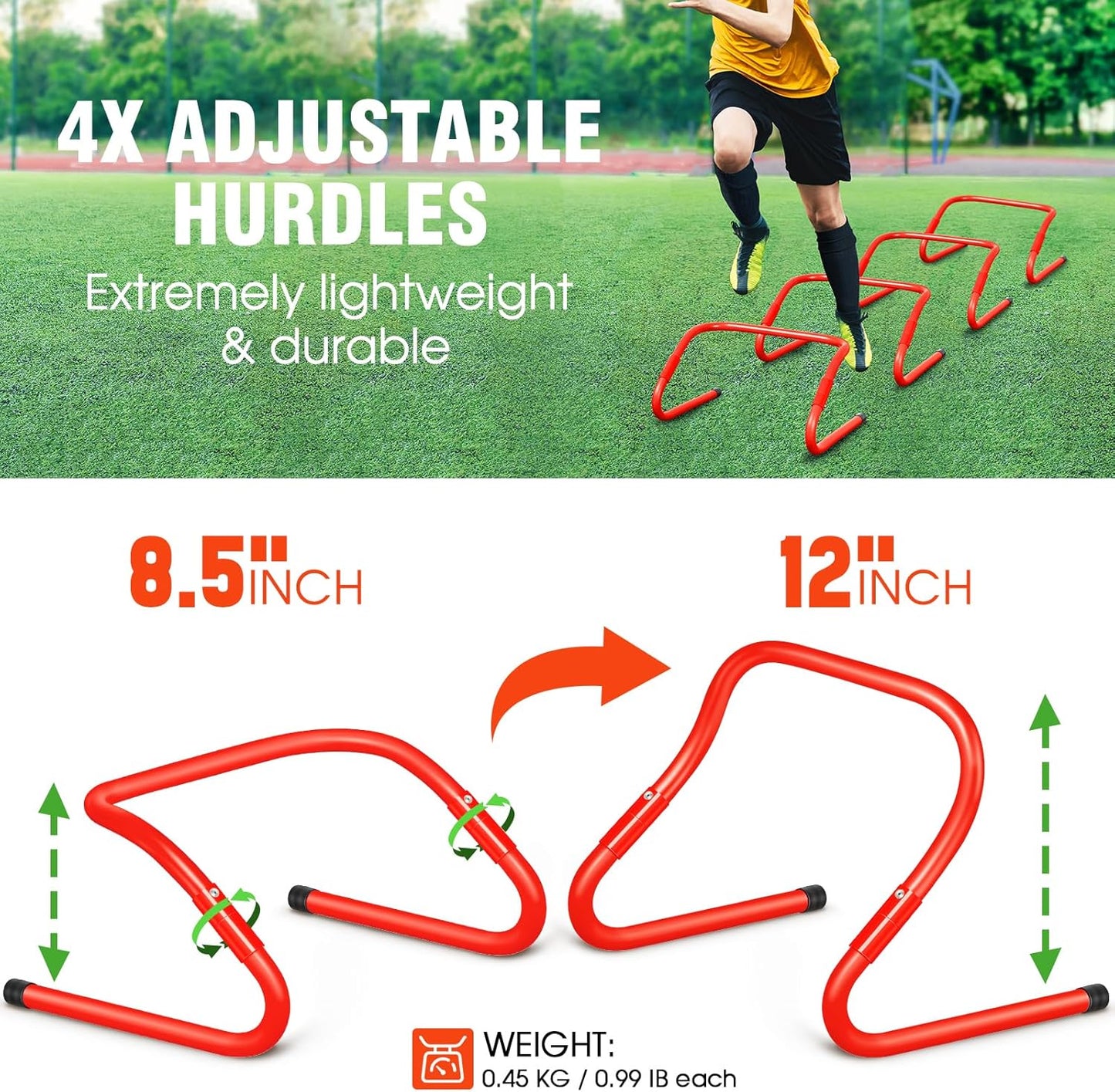 Agility Ladder Speed Training Set - 20ft Ladder, 12 Cones, 4 Hurdles, Jump Rope & Parachute | Ideal for Kids & Adults Soccer, Basketball, Football Training