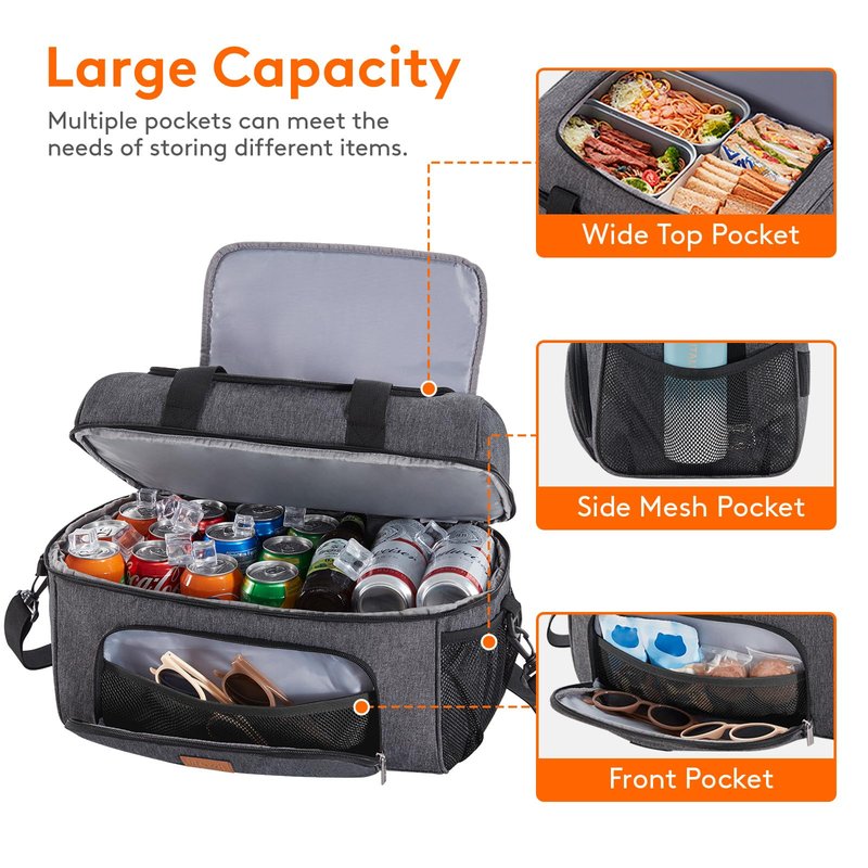 Lifewit Insulated Cooler Bag, 32 Can Large Leakproof Beach Cooler, Lightweight Portable Double Layer Soft-Sided Travel Ice Chest for Camping, Kayaking, Road Trips, Grocery Shopping, Dark Gray
