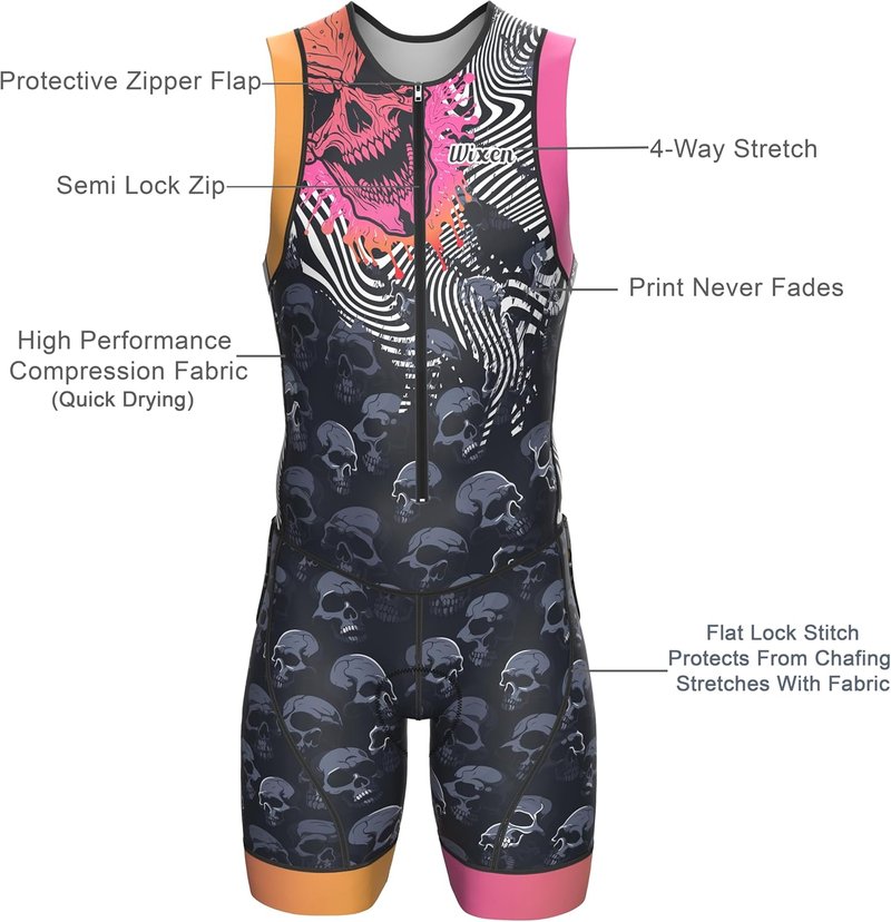 Wixen Men's Triathlon Suit - Breathable Padded Tri Suit for Swim, Bike & Run | Ideal Race Day Gear