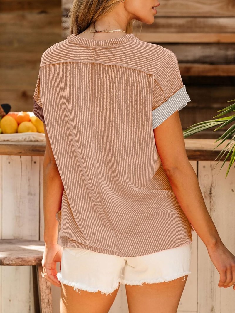 Womens Textured Knit Round Neck T-Shirt - Casual Short Sleeve Tee | Daily Wear