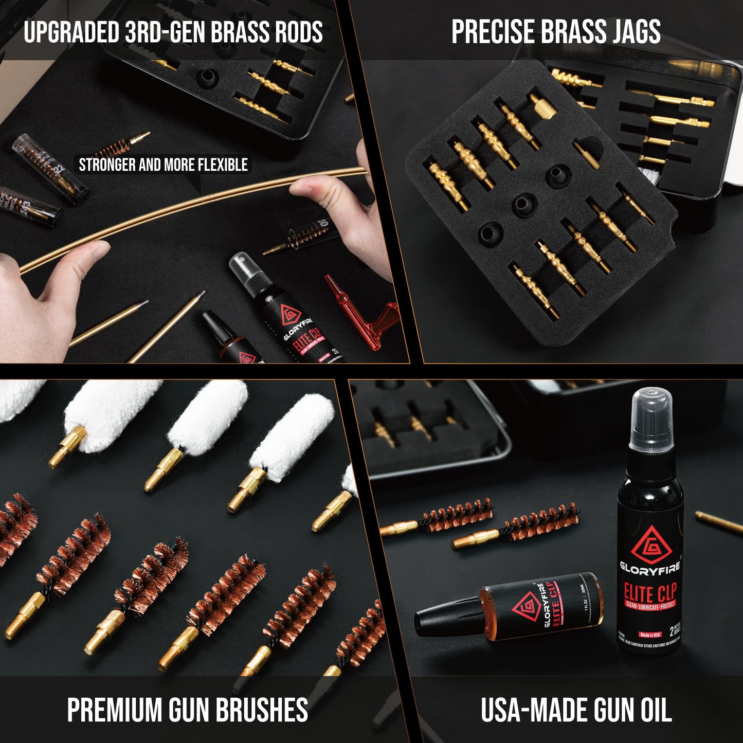GLORYFIRE Deluxe Universal Gun Cleaning Kit - Highly Effective Cleaning Solutions for Hunting and Shooting - Compact (Coyote)
