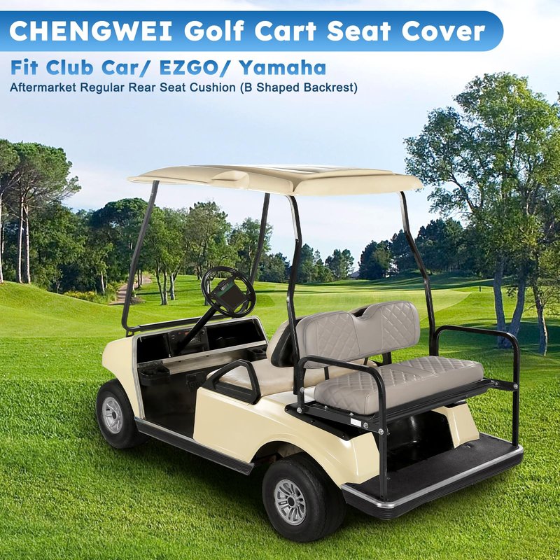 CHENGWEI Golf Cart Rear Seat Covers Fit Club Car Precedent DS EZGO TXT RXV Yamaha Aftermarket Standard Back Seat Cushion,Faux Leather Replacement Seat Cover Adjustable Buckle No Stapler Needed(Beige)