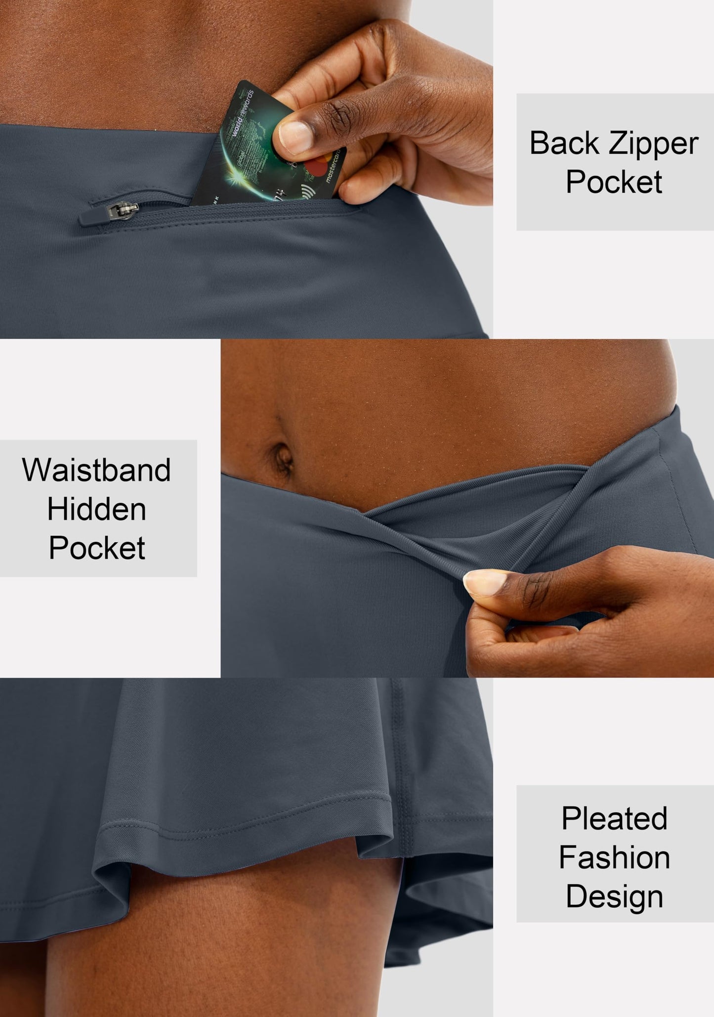 SANTINY Pleated Tennis Skirt for Women with 4 Pockets Women's High Waisted Athletic Golf Skorts Skirts for Running Casual (Dusty Blue_XXS)