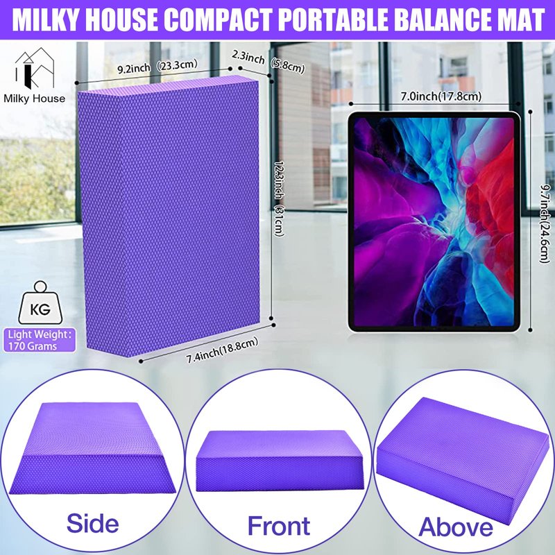 Balance Board, Foam Pad Yoga Mat, Balancing Exercises Mat, Non-Slip Knee Rocker Board Physical Therapy Cushioned Turn Boards for Dancers Women, Anti-Fatigue Fitness Training Pads Purple 12.2X9.4X2.4in