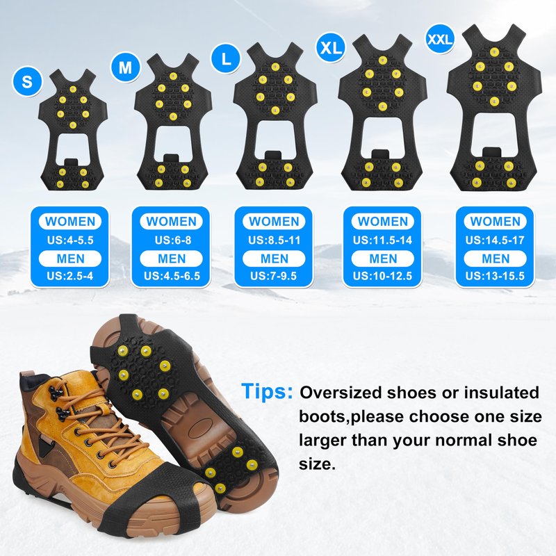 Ice Cleats Snow Traction Cleats Crampons for Shoes and Boots Anti Slip Rubber Snow Cleats Overshoe Footwear Protable Grippers for Walking on Snow and Ice Men Women Hiking Climbing Ice Fishing