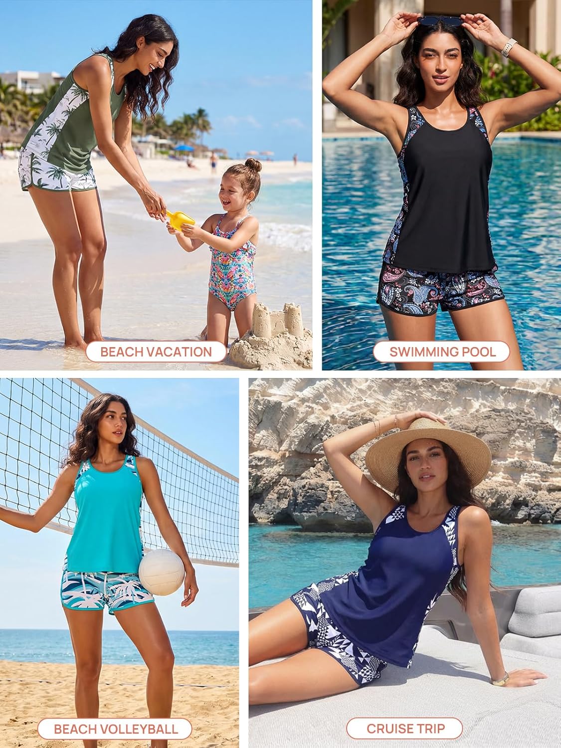 Tankini Swimsuits for Women - Tummy Control Blouson Two-Piece with Sporty Pockets | Summer Mae