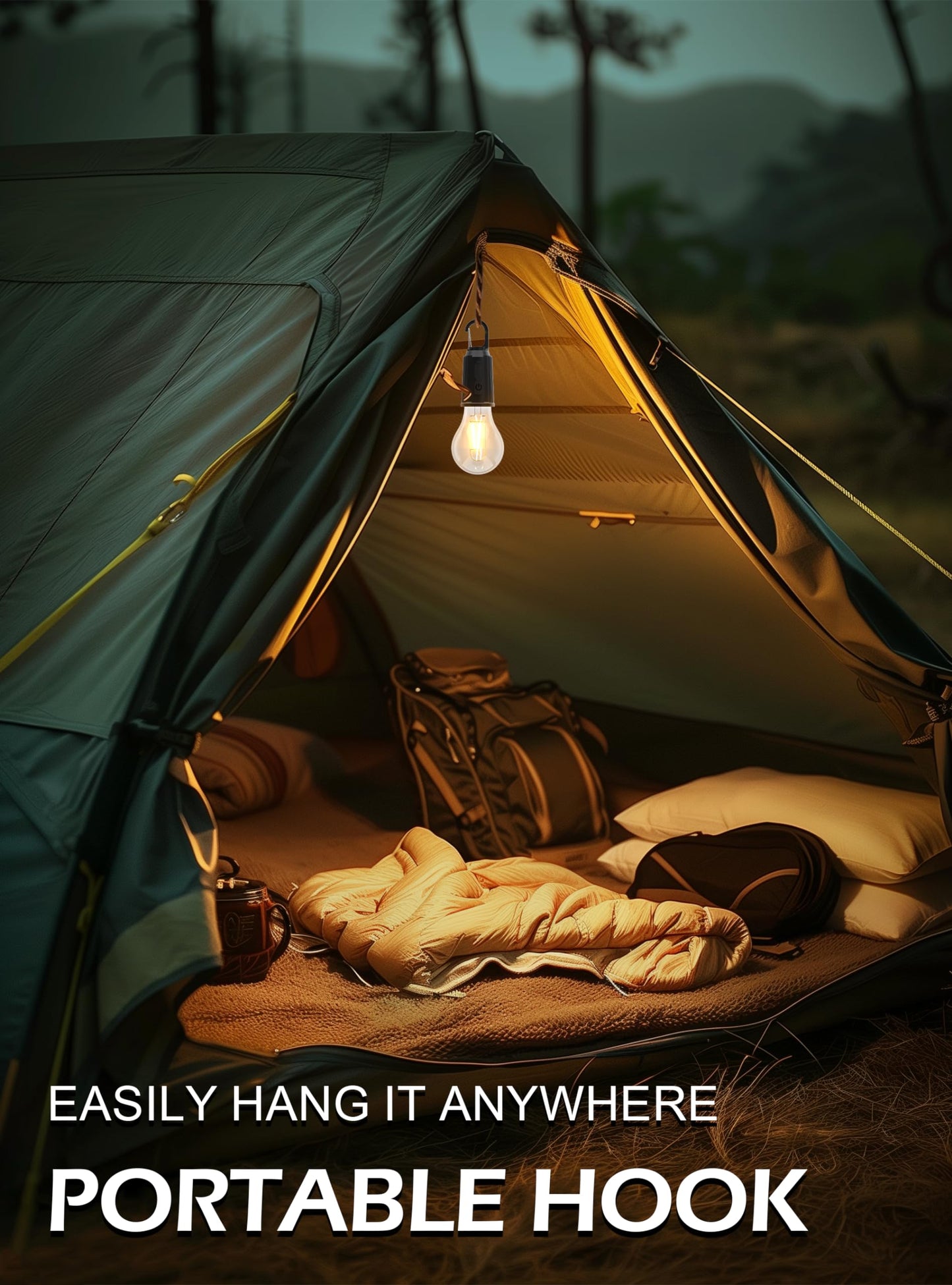 Anhay Rechargeable Camping Light, 4 Packs Hanging Tent Light Bulb with Hook, 3 Lighting Modes Tent Lamp for Camping, Hiking, Backpacking, Emergency Outage