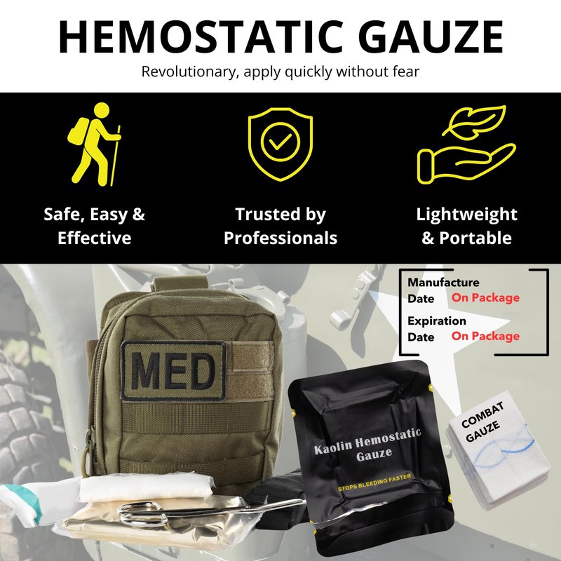 First Aid Advanced Quick Clot Combat Gauze - Flexible Hemostatic Gauze - to Stop The Bleed kit Faster Wound Packing withQuick Clotting Medical Gauze - Survival Kit Supplies (Pack of 1)